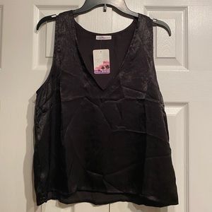 Black Satin V-Neck Tank